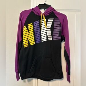 Nike Therma Fit Woman's Size M Black Purple Pullover Hoodie Comfy Sweater Pocket